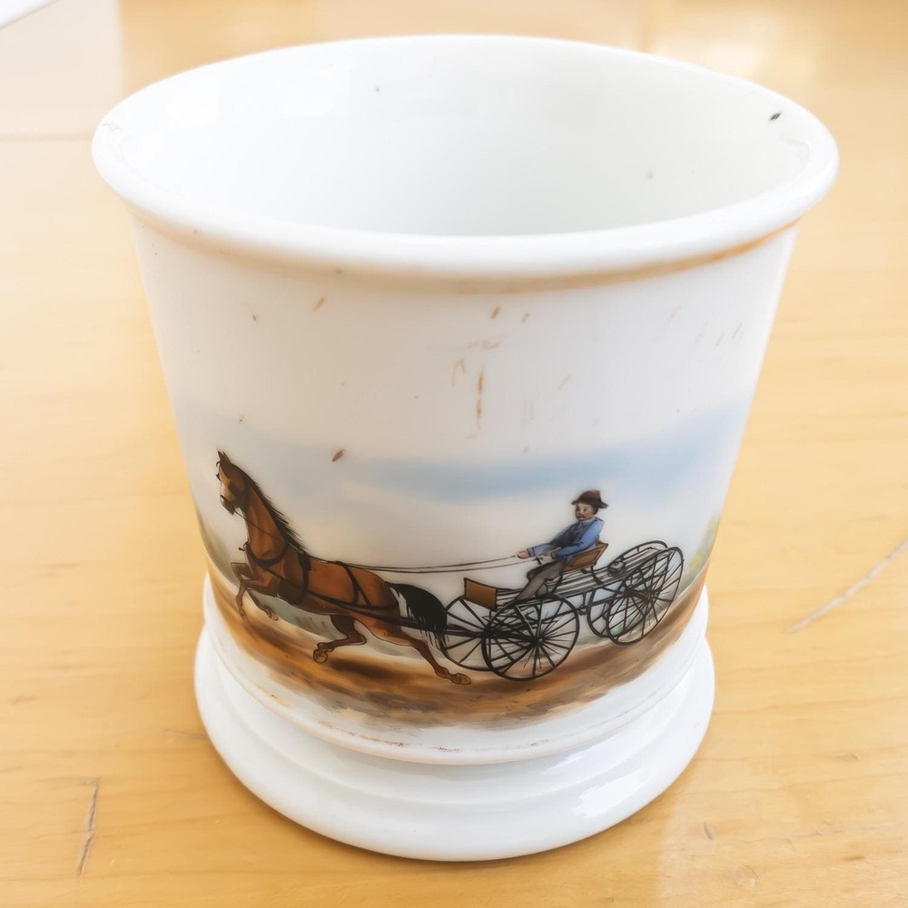 Vintage Occupational Shaving Mug Limoges France Porcelain Horse Carriage